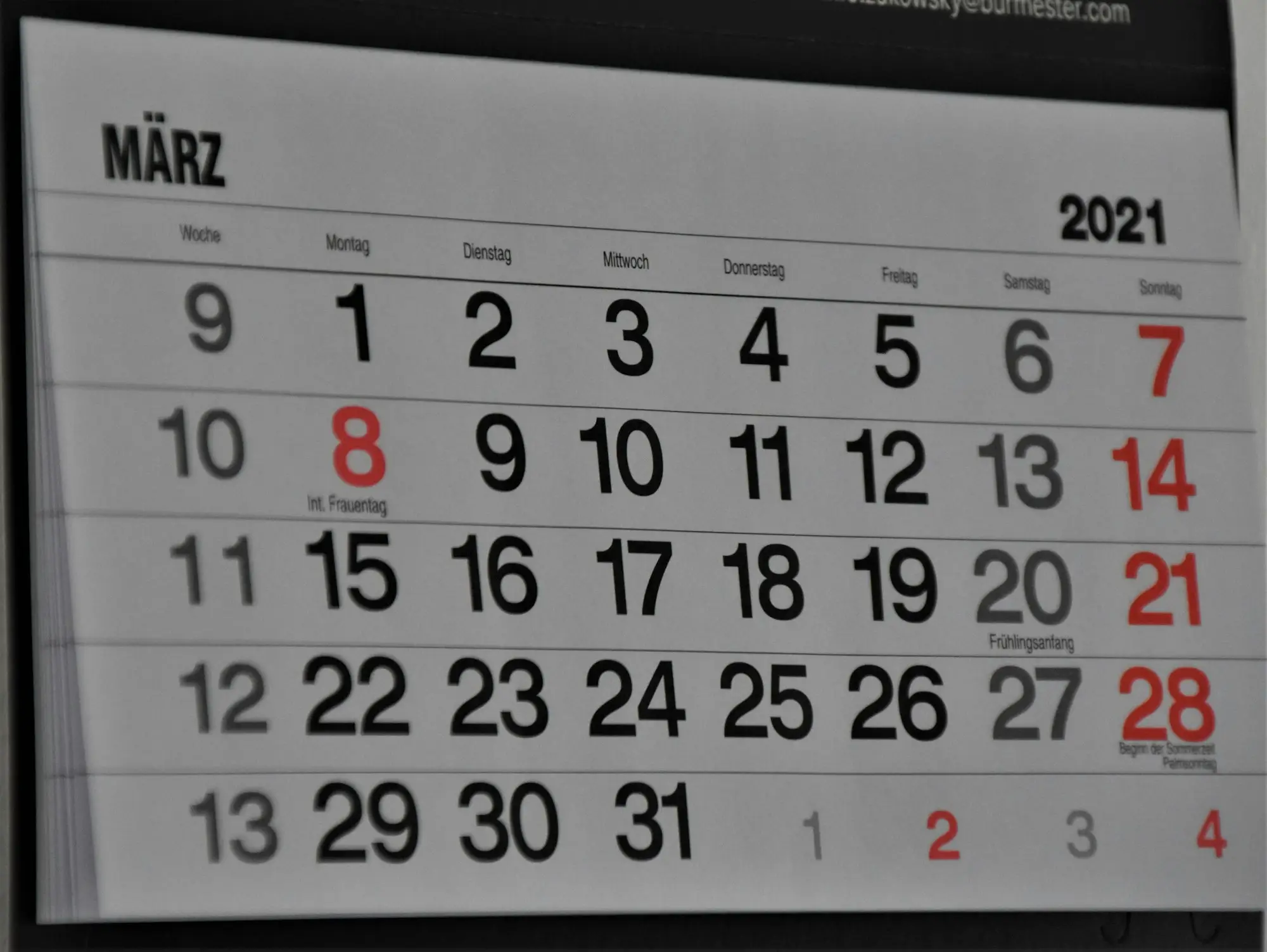 Calendar on a desk for planning the year
