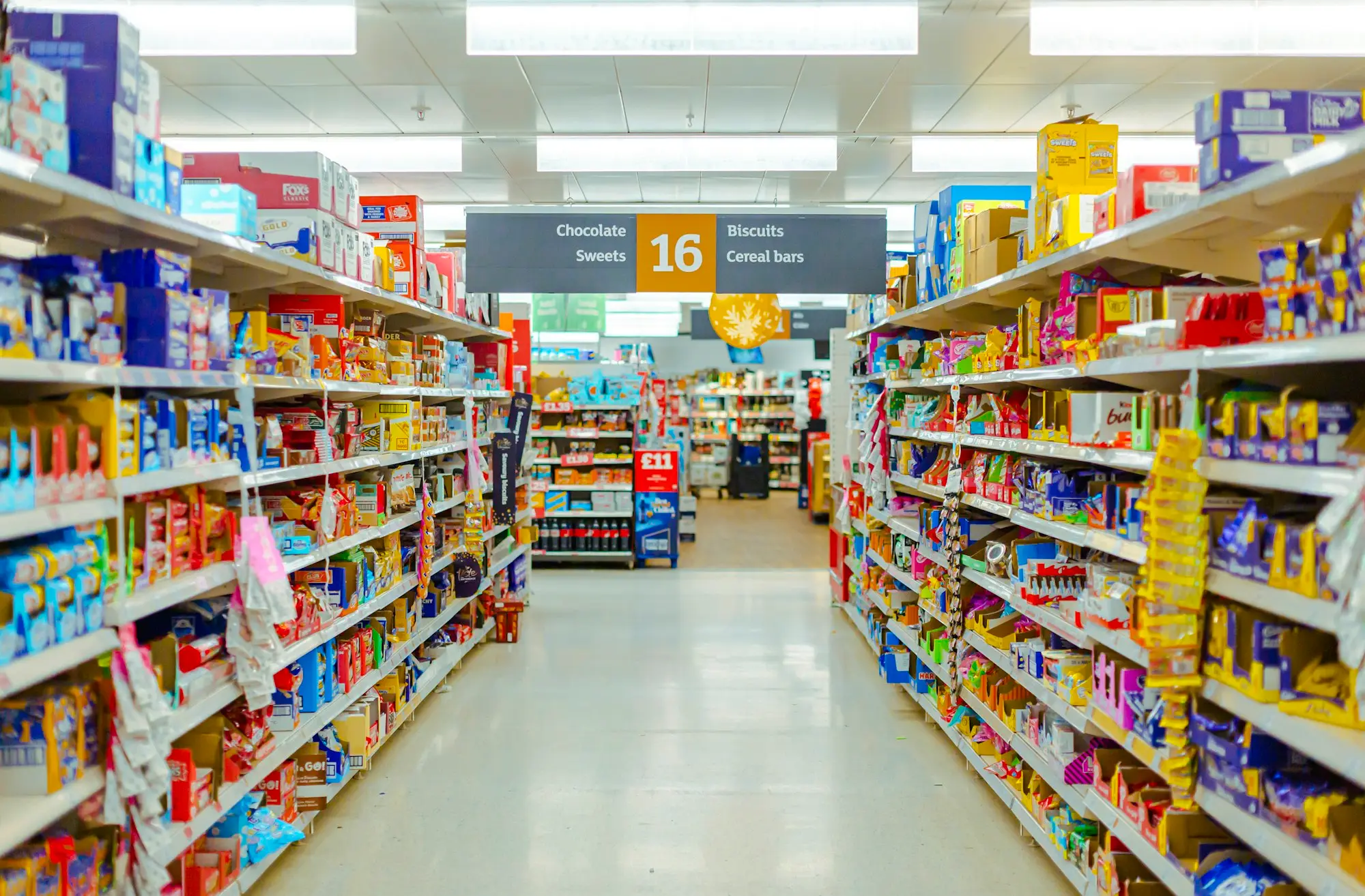 Store aisle stocked with products